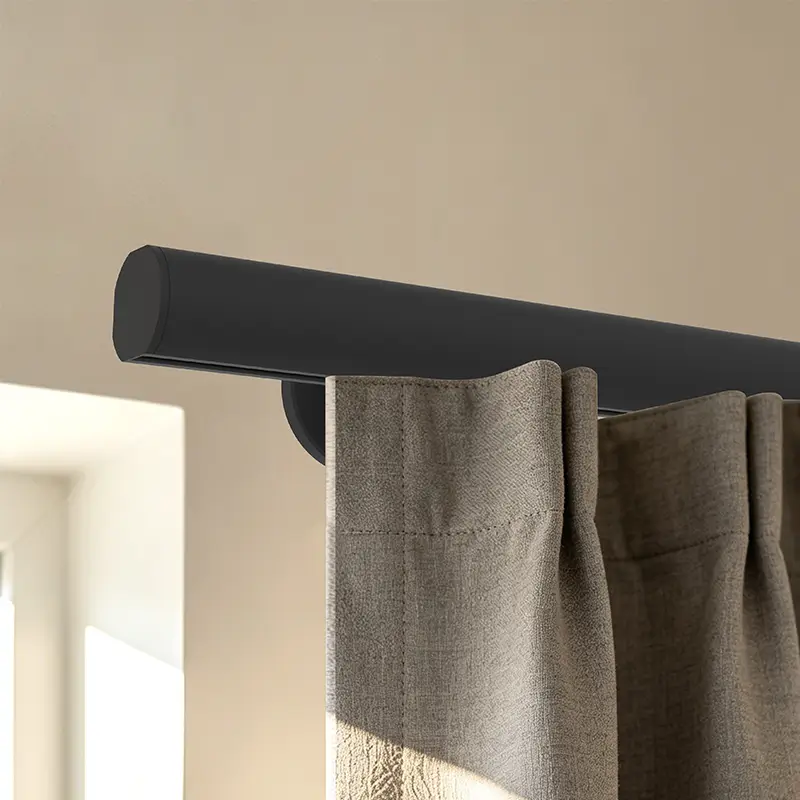 Minimalist Round Traverse Curtain Rod with Flat Finials - Image 2